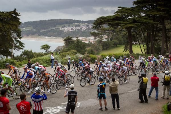 Plenty of fans on hand to cheer on the peloton en route to Santa Cruz
