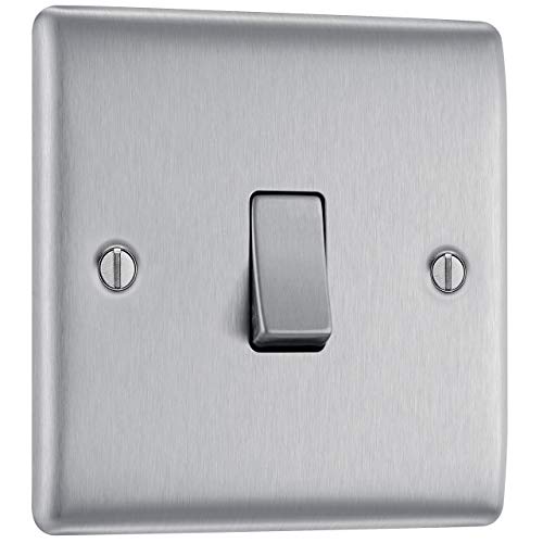 Bg Electrical Single Wall Light Switch, 2 Way, Raised and Slim Profile, Round Edges, Nexus Metal, Brushed Steel, 20a, 16ax, Nbs12