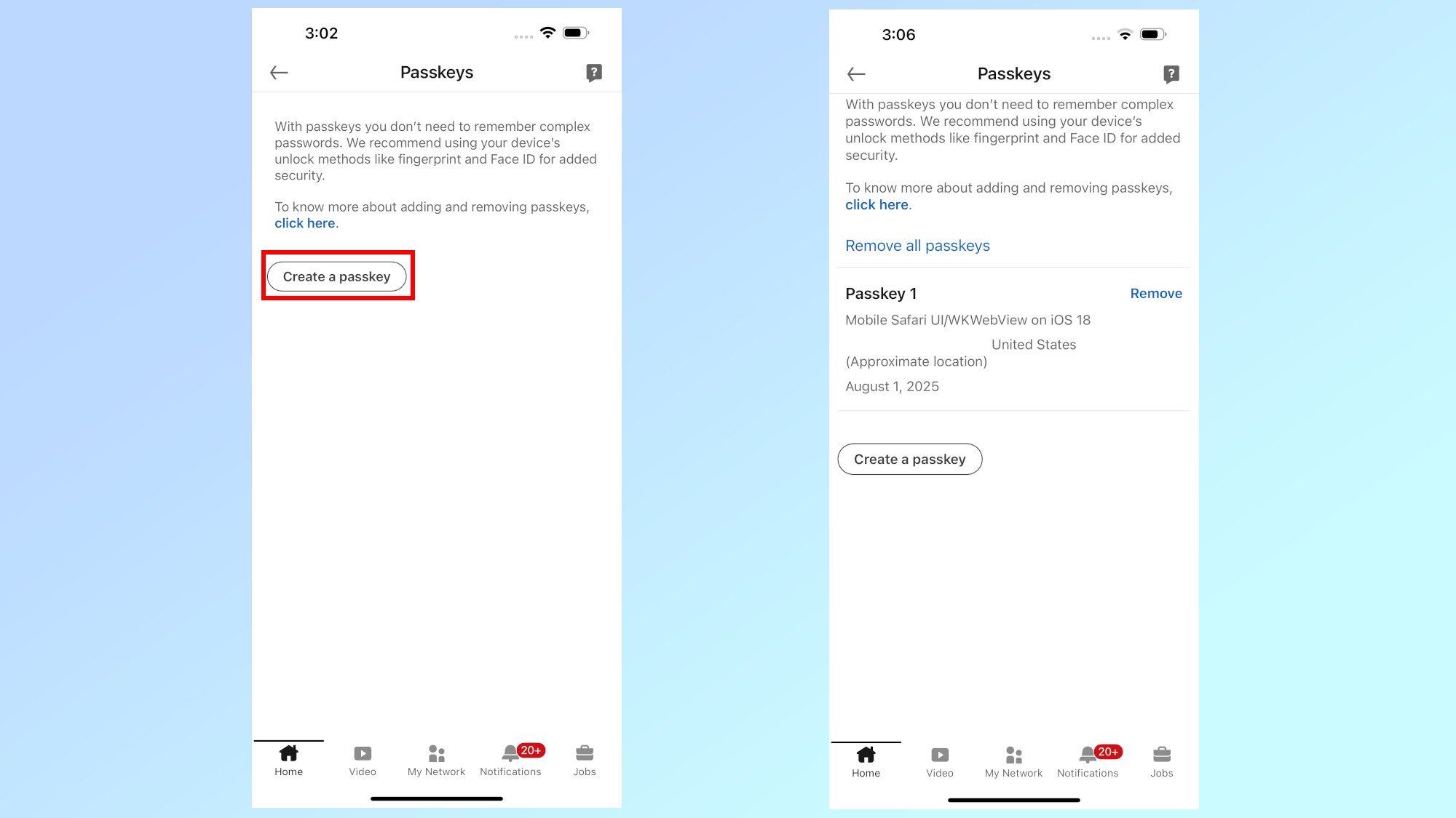Setting up passkeys on LinkedIn