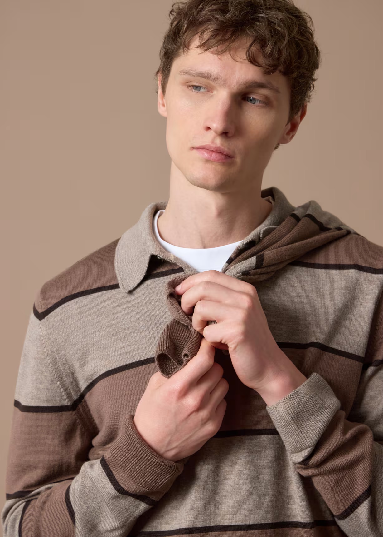 Brown Merino Wool Stripe Rugby