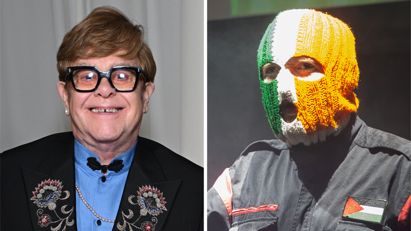 Elton John in 2025 and DJ Provai of Kneecap in 2024