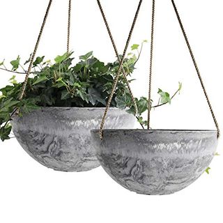 La Jolie Muse Hanging Planter Flower Plant Pots - 10 Inch Indoor Outdoor Balcony Patio Hanging Basket Set of 2, Marble Pattern