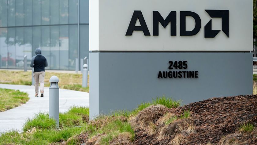 AMD logo outside its headquarters in Santa Clara, California,