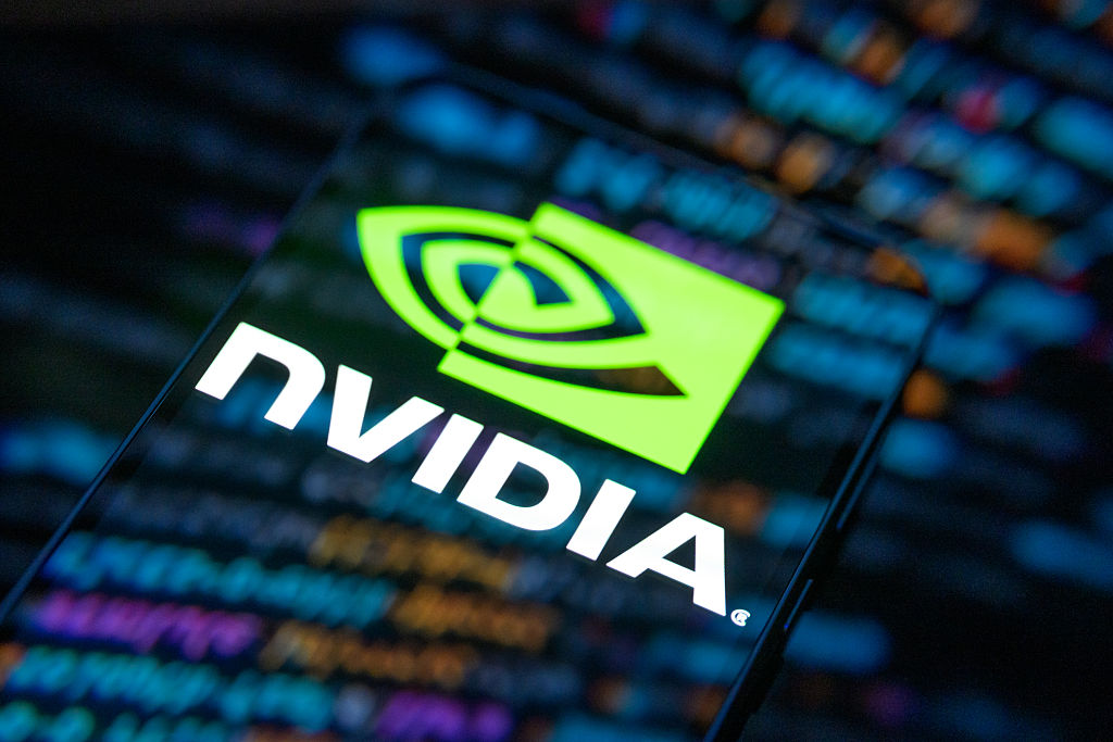 The NVIDIA logo is displayed on a mobile phone screen