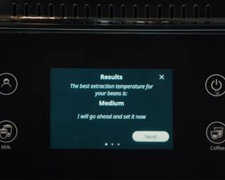 De'Longhi Rivelia screen showing espresso tasting results