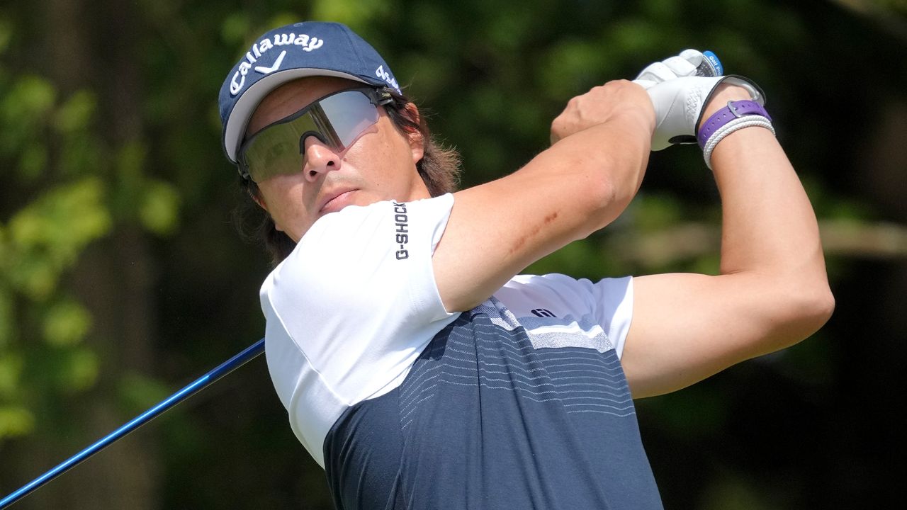 Ryo Ishikawa takes a shot at the 2023 ISPS Handa Championship in Japan