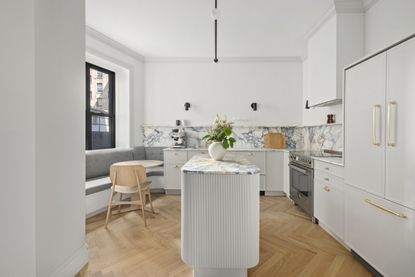 what is the warmest kitchen flooring? wood flooring in white kitchen by Havwoods