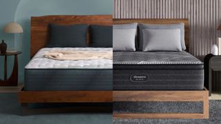 Beautyrest Harmony Lux mattress is seen on the left hand side of the image and the Beautyrest Black mattress is seen on the left