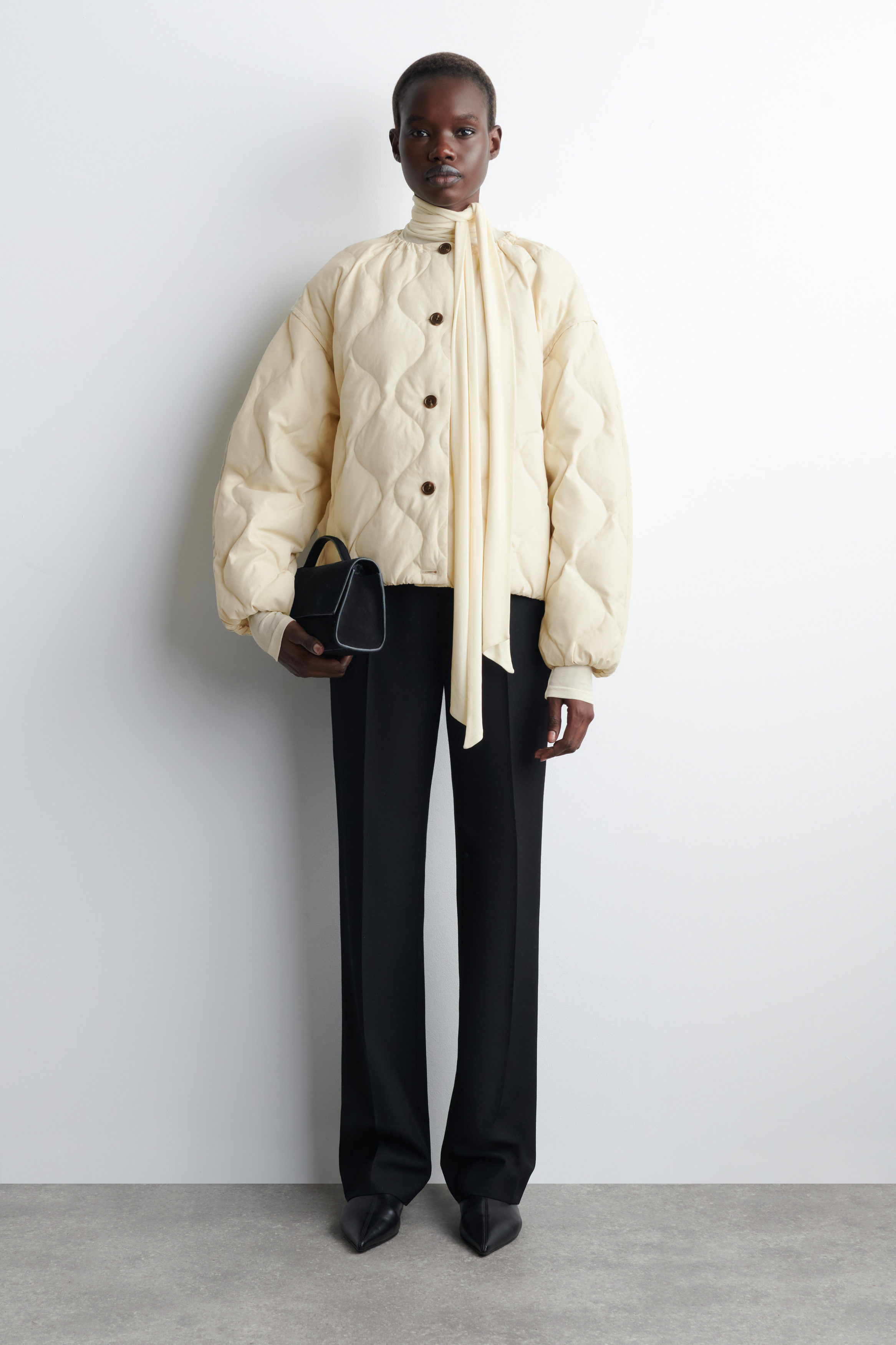 Gathered Quilted Down Jacket