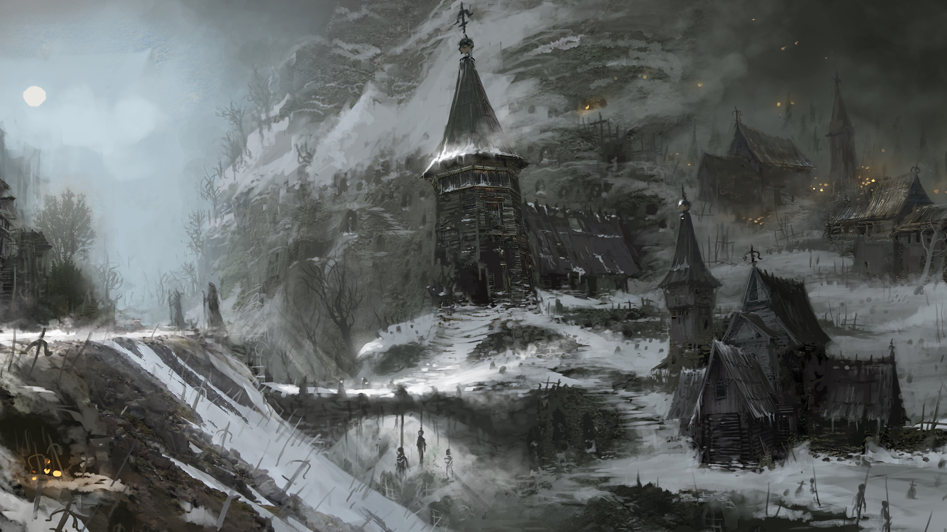 Concept art for a snowy new area in Diablo 4