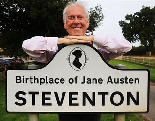 In Jane Austen's Footsteps with Gyles Brandreth - Gyles and the Steventon road sign