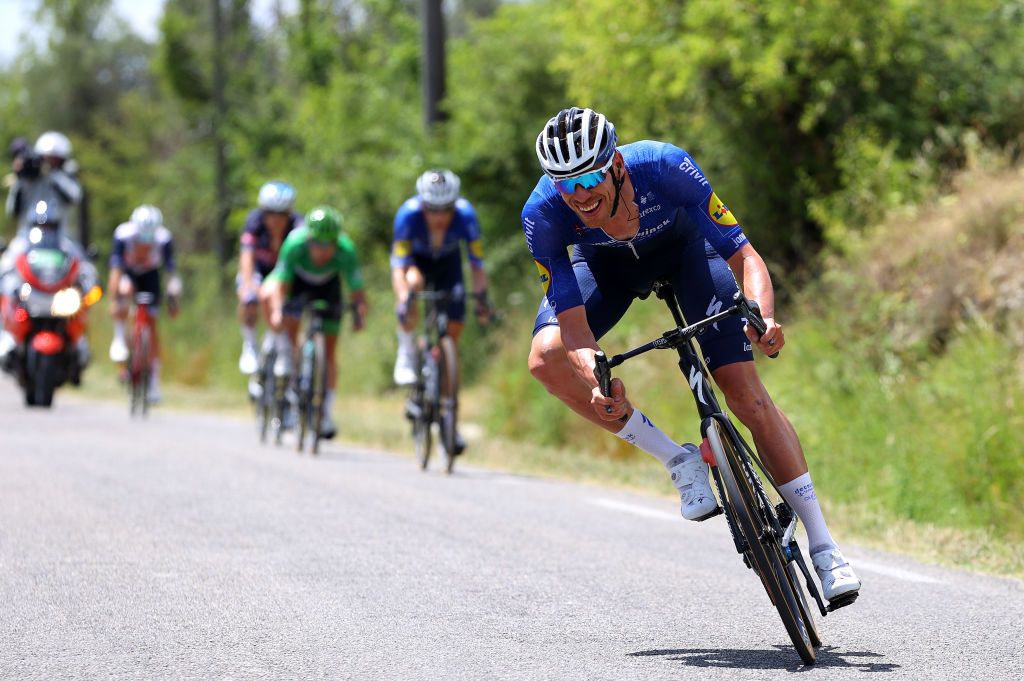 Tim Declercq (Deceuninck-QuickStep) leading his teammate in the autobus on stage 11 of the Tour de France