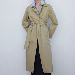 beige trench coat with belt