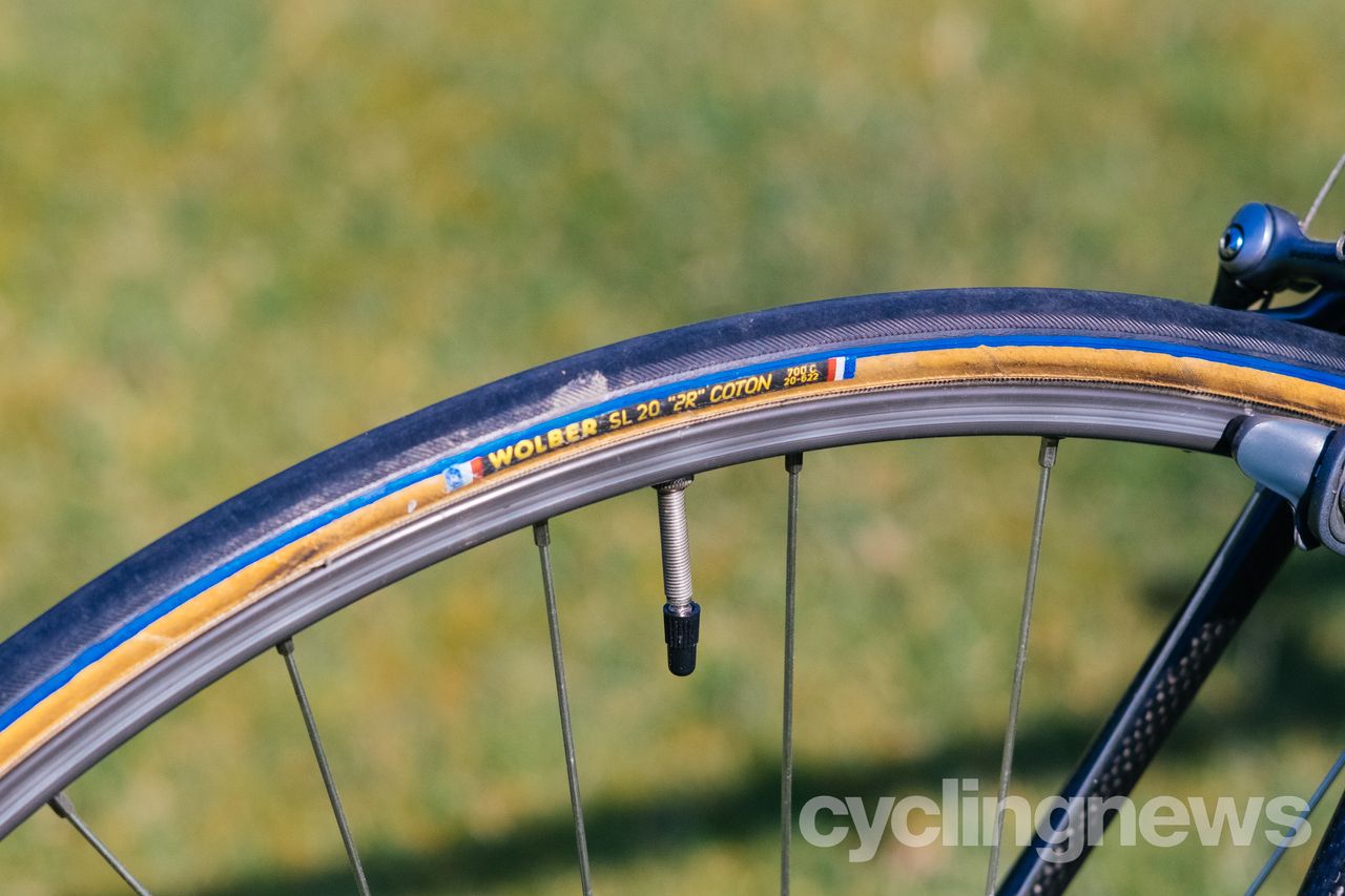 Close up of a faded, fraying 20mm tyre