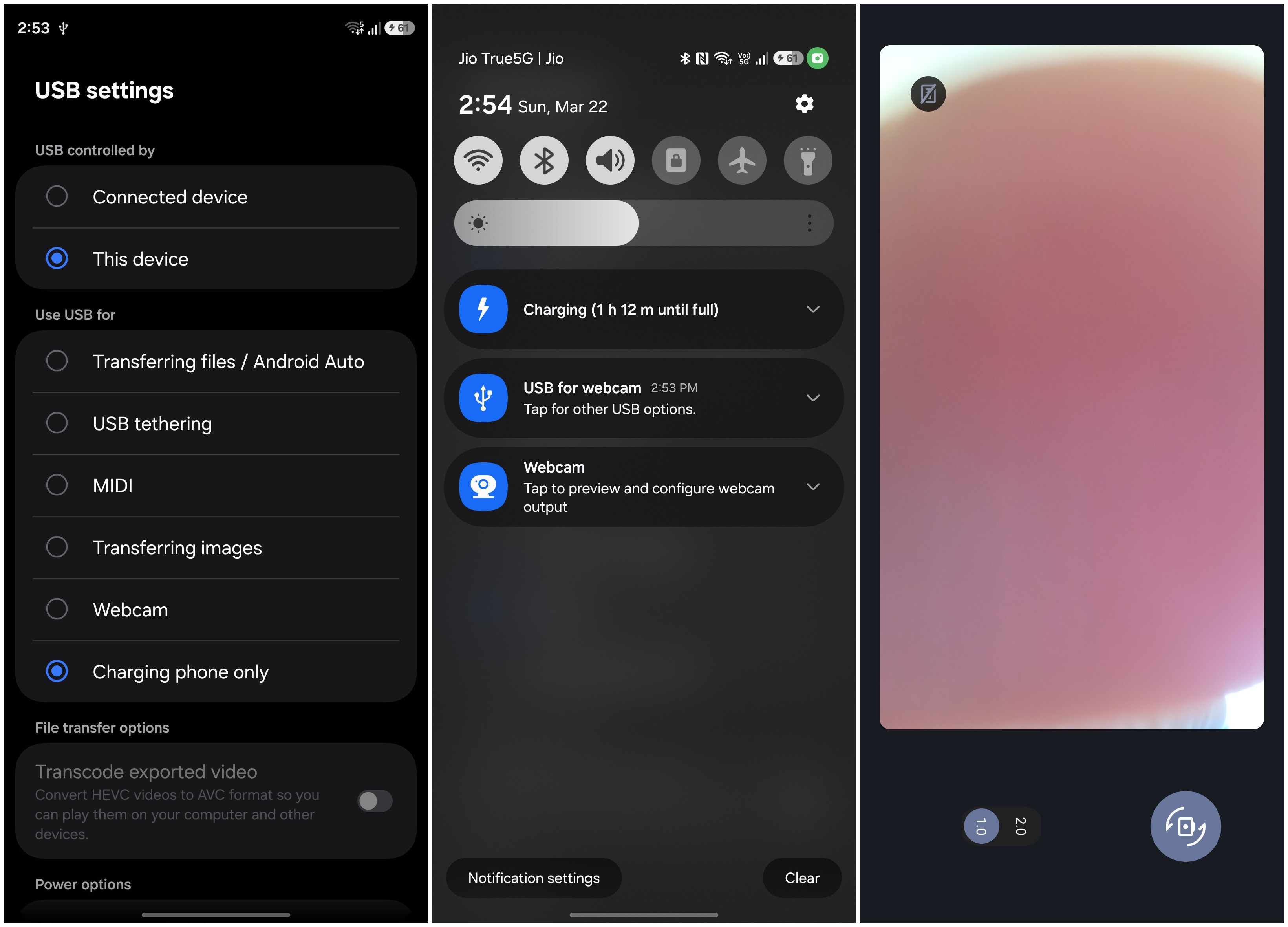 Samsung Galaxy S26 using webcam mode