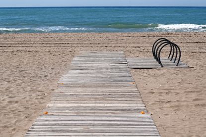 Castelldefels beach, near Barcelona, practically empty despite the sunny day, in Barcelona on 29th April 2020.(Photo by Joan Valls/Urbanandsport/NurPhoto via Getty Images)