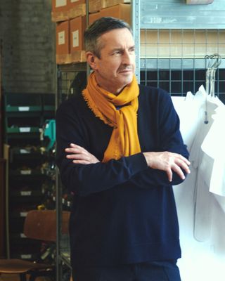 Dries Van Noten in his expansive textile studio in Antwerp