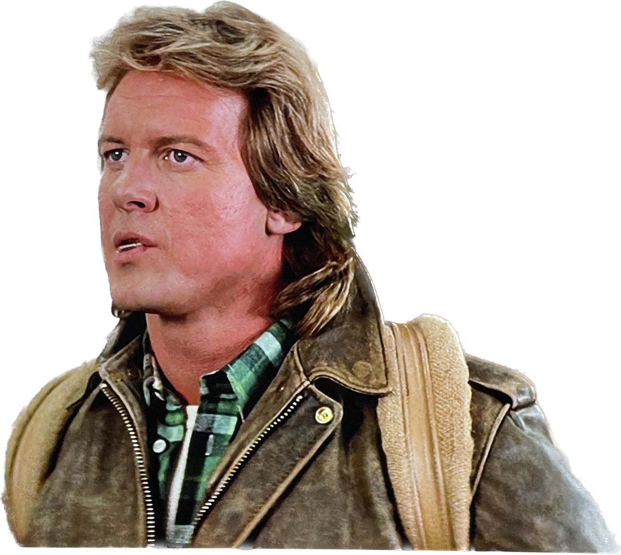 Rowdy Roddy Piper in an early shot from They Live, without the original background, now on a white background