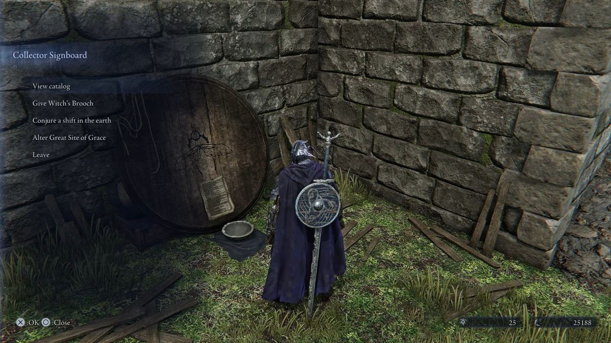 An Elden Ring Nightreign character standing at a new NPC looking through the options