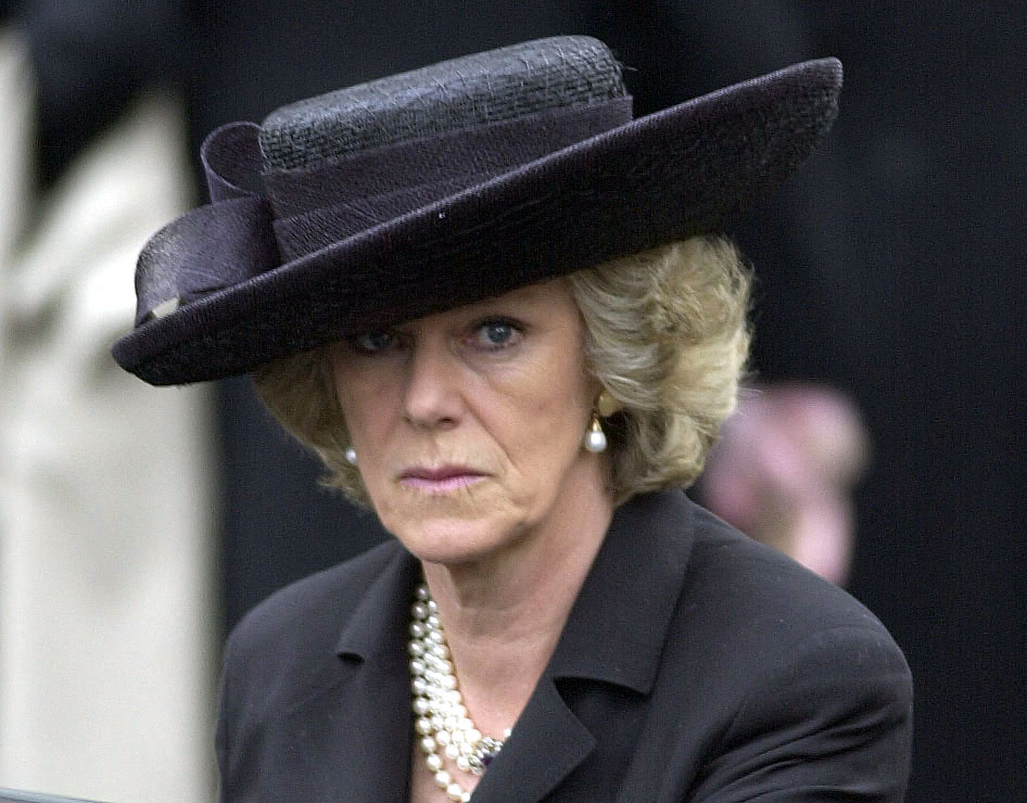 Queen Camilla wears a black outfit to attend the Queen Mother&#039;s funeral on April 9, 2002