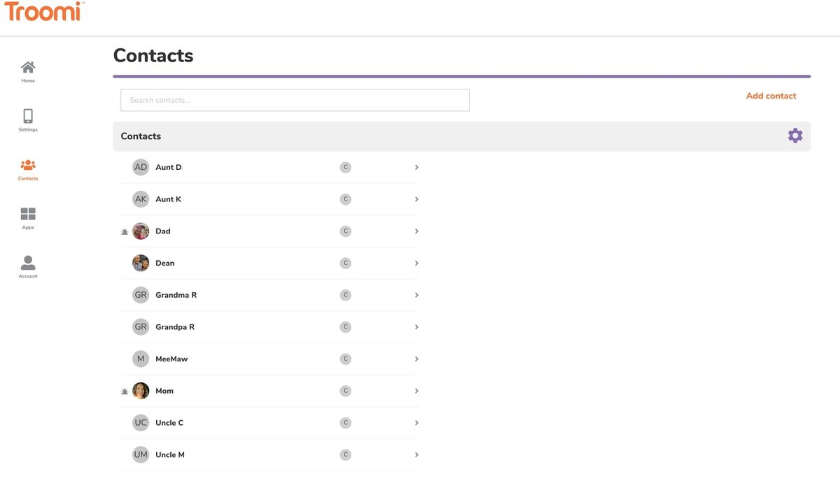 Troomi Parent Portal screenshot