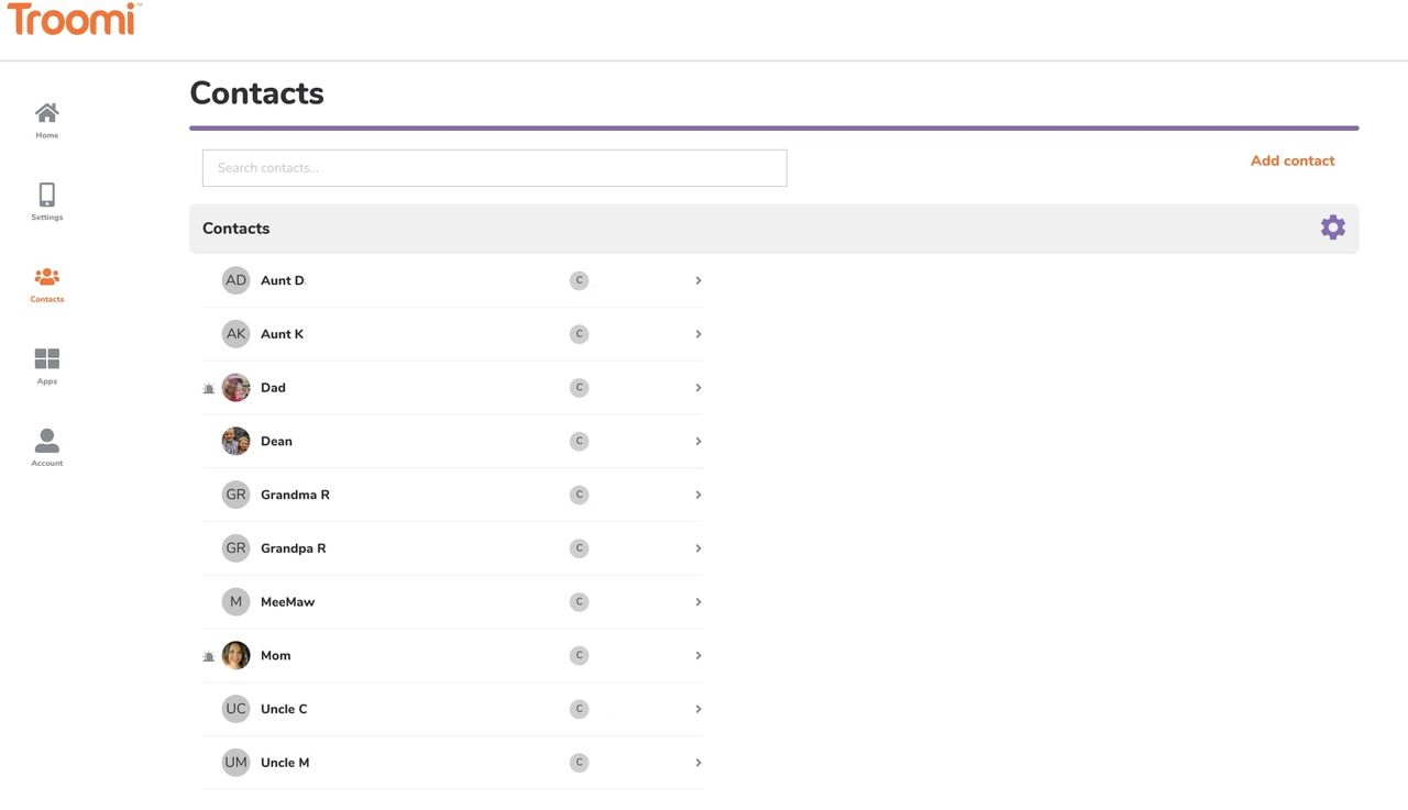 Troomi Parent Portal screenshot