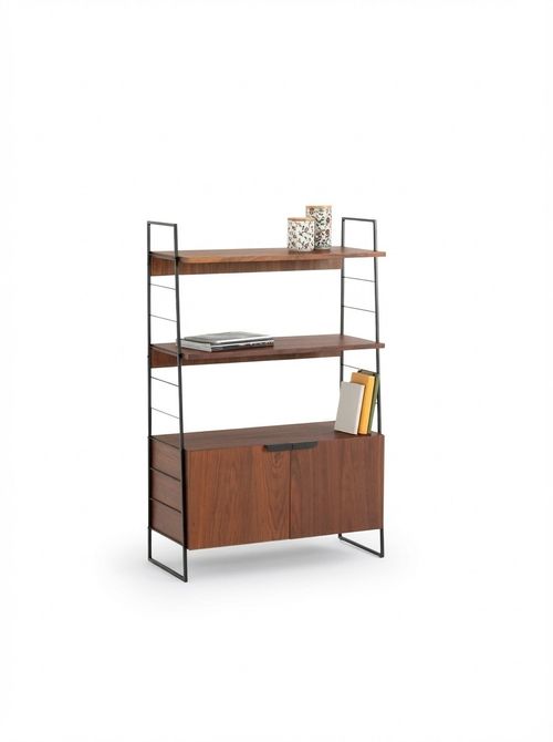 Watford Shelving Unit in Steel and Walnut Veneer