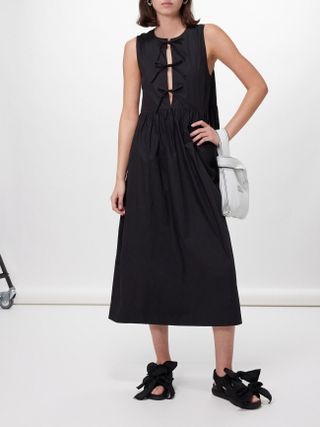 Tie-Front Organic-Cotton Poplin Midi Dress