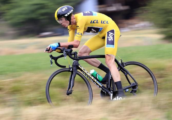 Chris Froome (Sky) in action during the stage 17 time trial from Embrun to Chorges