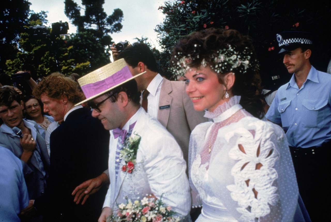 Elton John marries sound engineer Renate Blauel in Sydney, 14th February 1984. They divorced four years later.