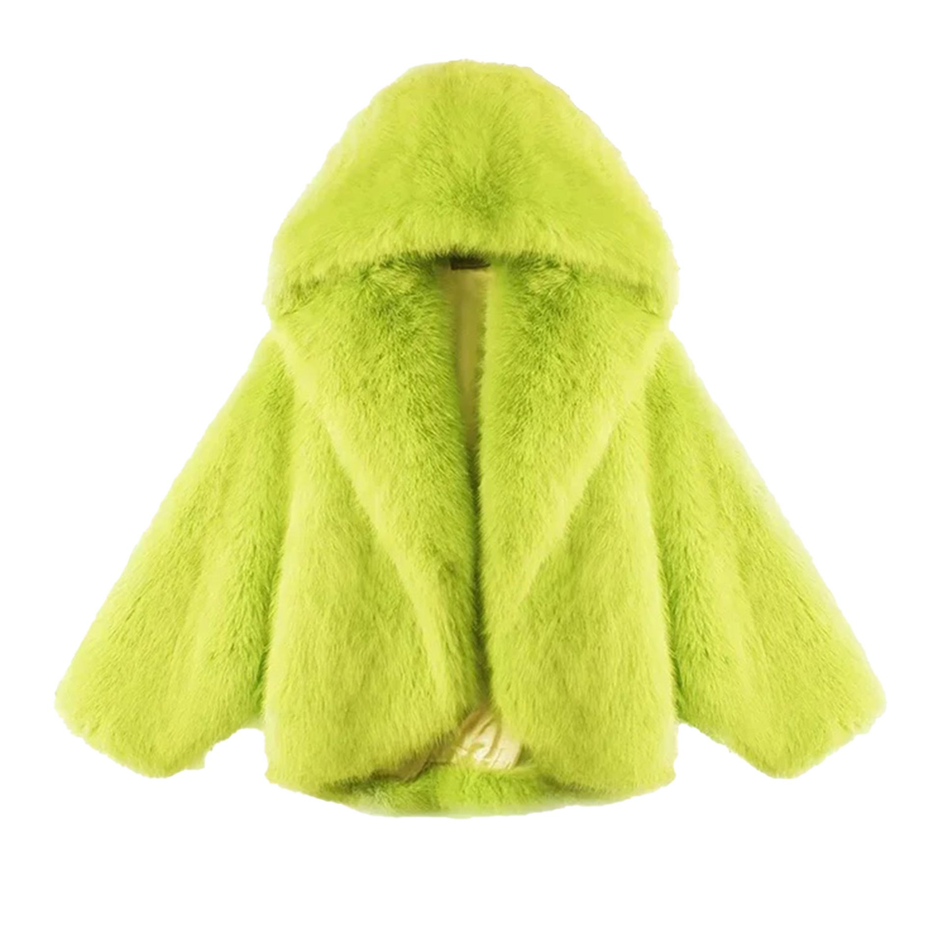 Hooded Batwing Faux Fur Coat