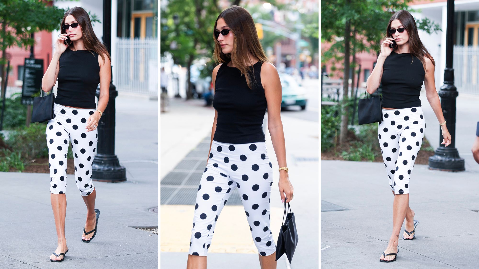 Hailey Bieber polka dot capri pants