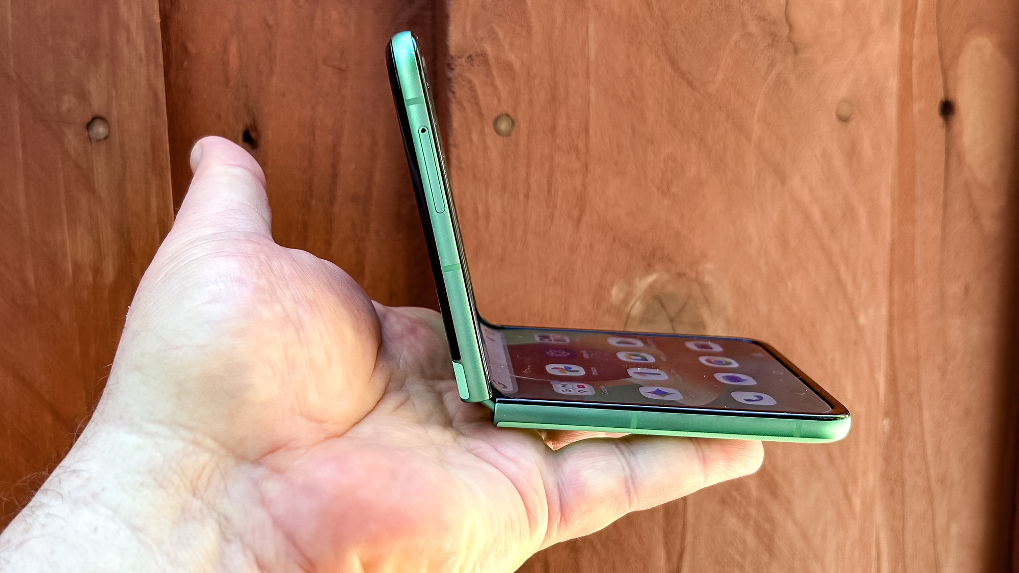 side view of motorola razr with the screen at a 90 degree angle