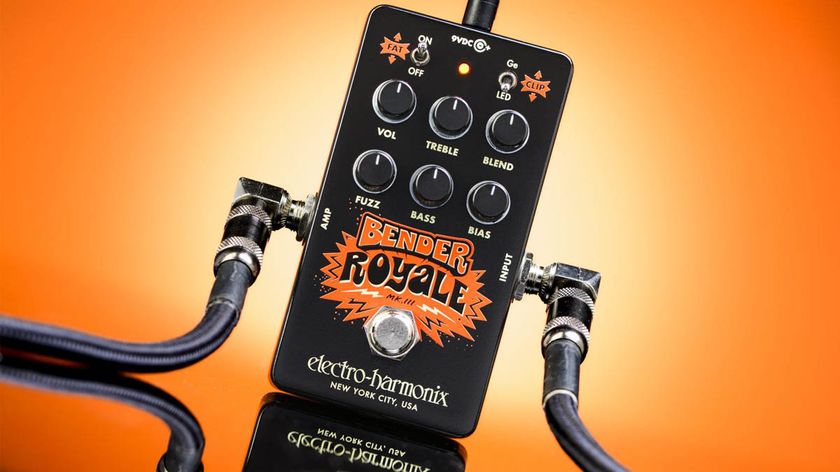Electro-Harmonix Bender Royale: the new Tone Bender-inspired fuzz arrives in a black enclosure with orange graphic and has six knobs for precise control over your tone.