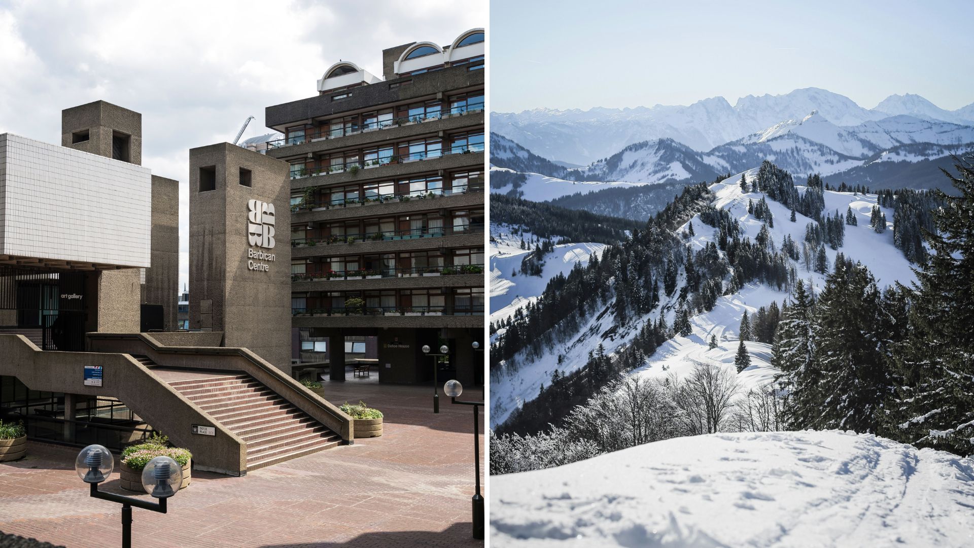 The Barbican and snowy mountains