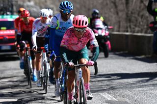BELLANTE ITALY MARCH 10 Jonathan Klever Caicedo Cepeda of Ecuador and Team EF Education Easypost competes in the breakaway during the 57th TirrenoAdriatico 2022 Stage 4 a 202km stage from Cascata delle Marmore to Bellante 345m TirrenoAdriatico WorldTour on March 10 2022 in Bellante Italy Photo by Tim de WaeleGetty Images