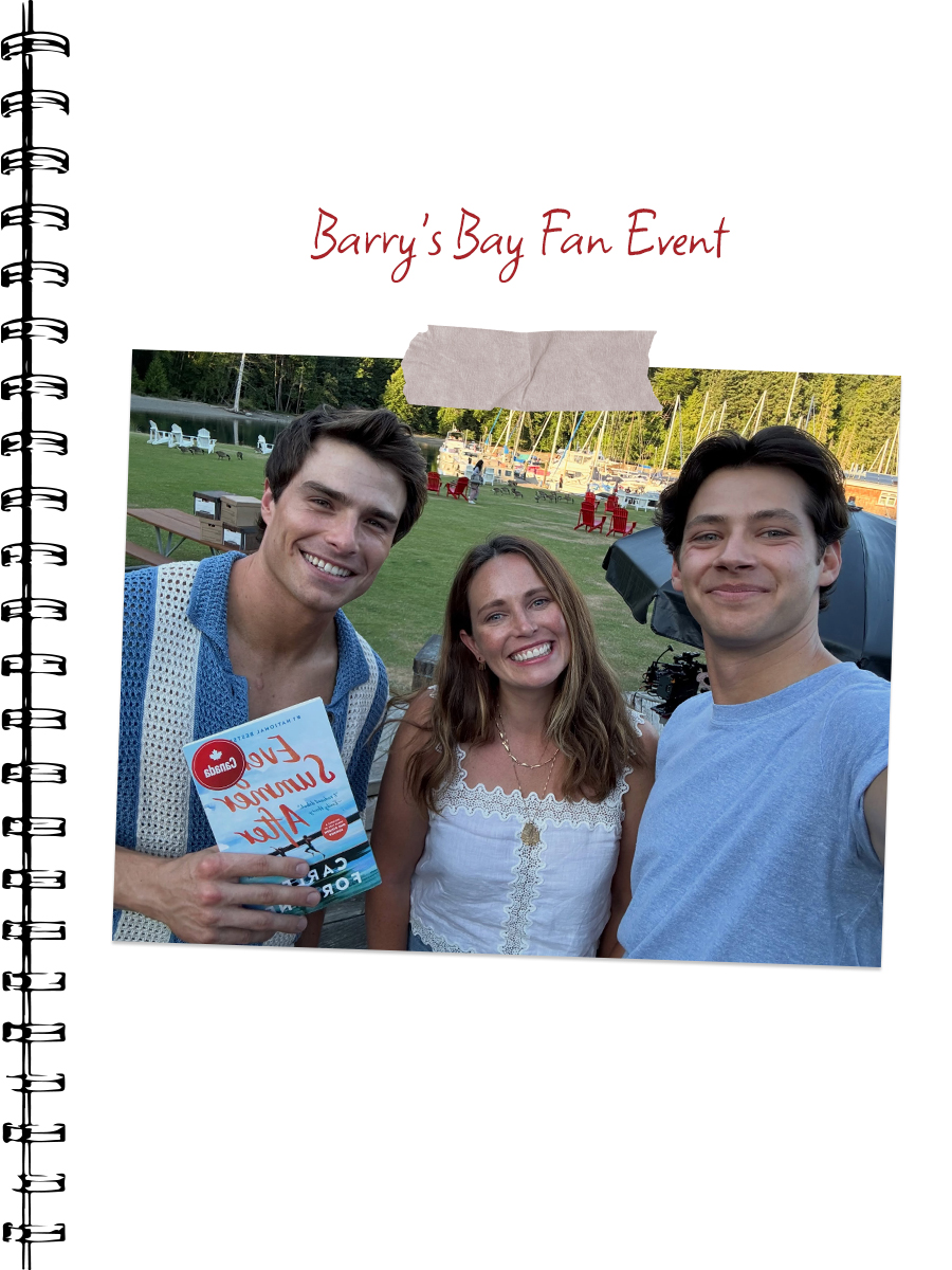 Carley Fortune poses with Matt Cornett and Michael Bradway at Barry's Bay fan event.