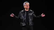 Nvidia CEO Jensen Huang pictured on stage during a keynote speech at the 2025 Consumer Electronics Show (CES) in Las Vegas, Nevada, USA.