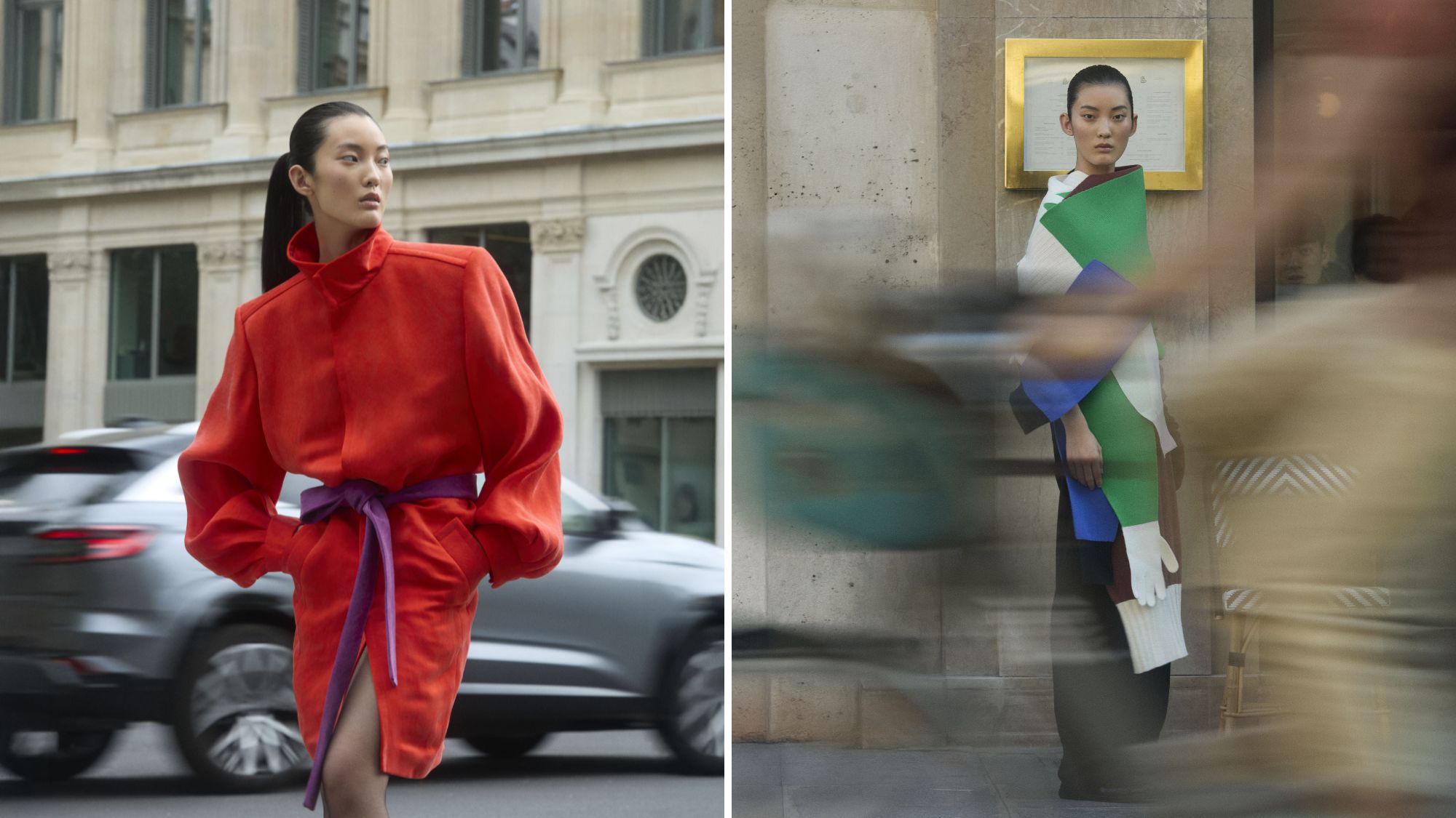 a model on the streets of paris wearing designs from the autumn/winter 2025 collections