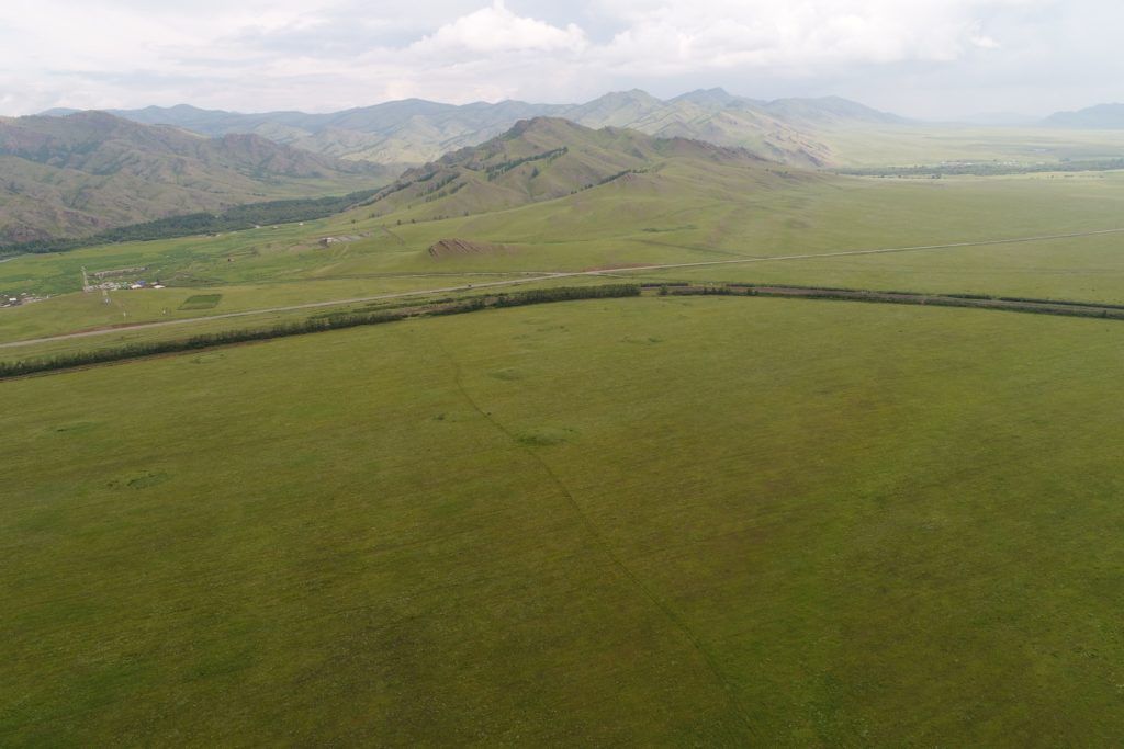 An aerial view of the burial mount at the foot of Mount Aar-tag.