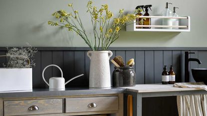 mudroom with wood panelling