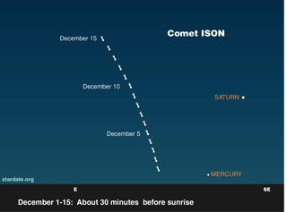 Comet ISON's position in December 2013 is shown on this sky map.