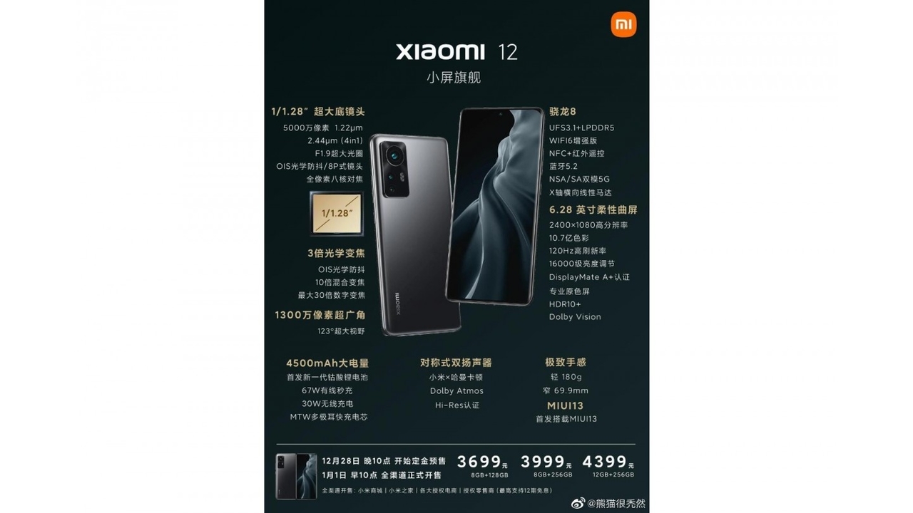 Poster bocor yang merinci spesifikasi Xiaomi 12