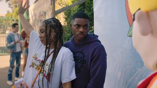 Andrea Ellsworth and Vince Staples in an embrace in The Vince Staples Show