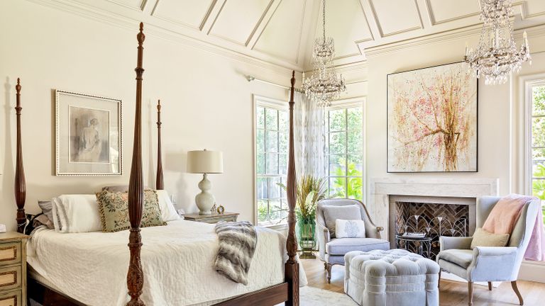 Elegant bedroom with painted vaulted ceiling and four-poster bed