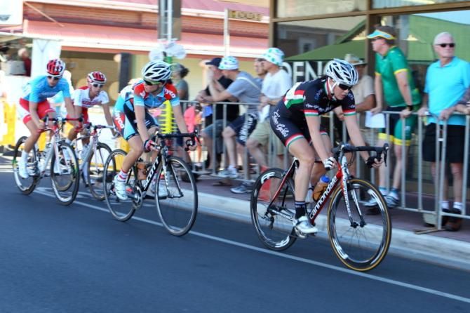 Sarah Roy (Crino Cycles / Casa &amp; Boggeta) at the front with Amy Cure (Jayco-AIS)