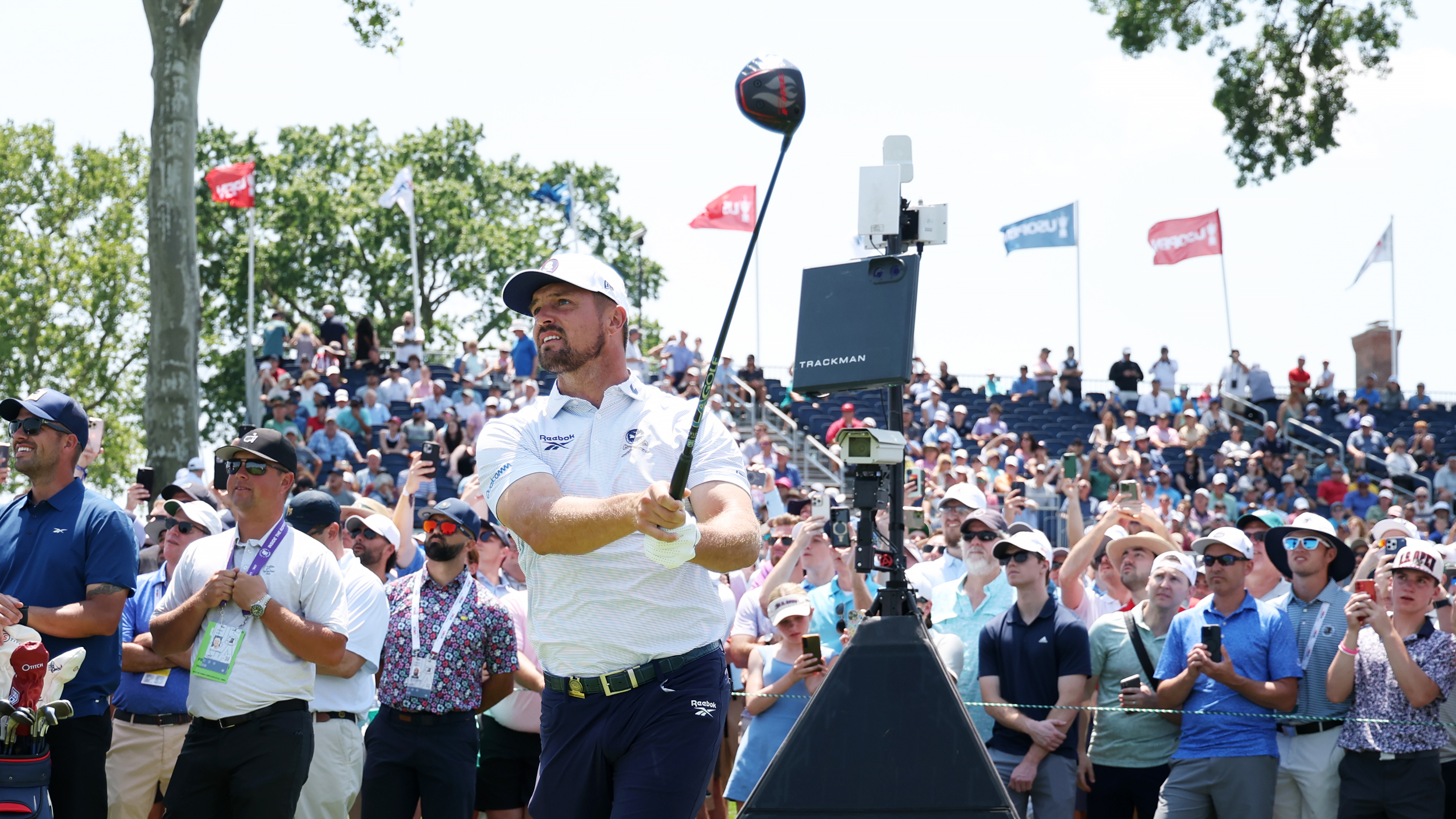 Bryson DeChambeau hits a drive at the US Open