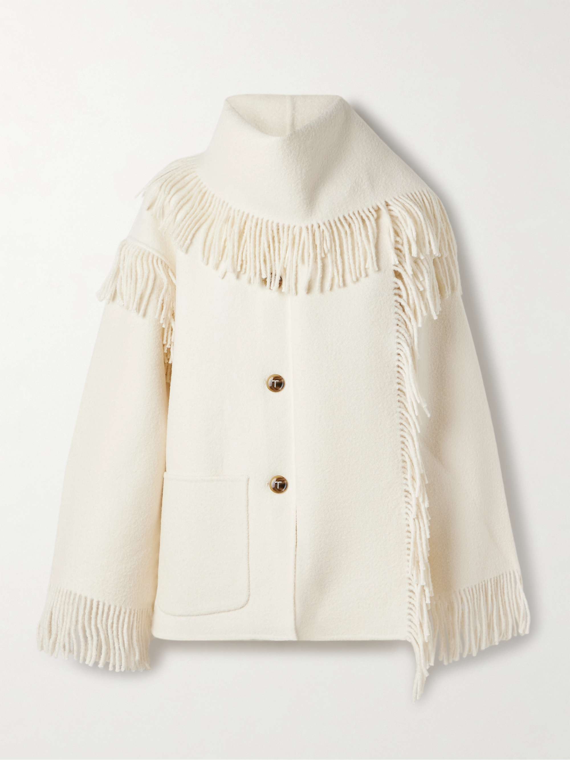 Draped Fringed Wool-Blend Jacket