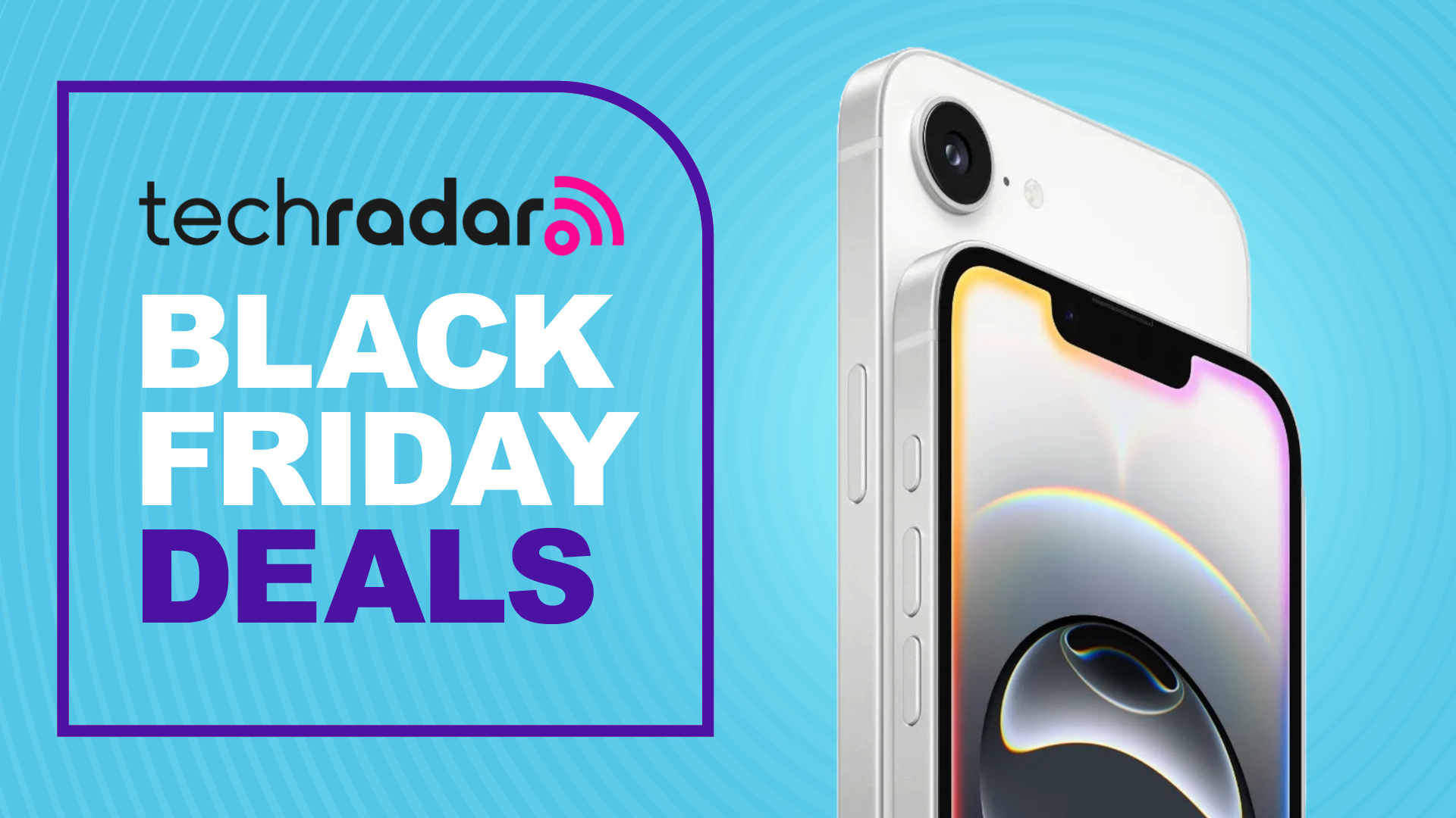 The iPhone 16e on a blue deals background