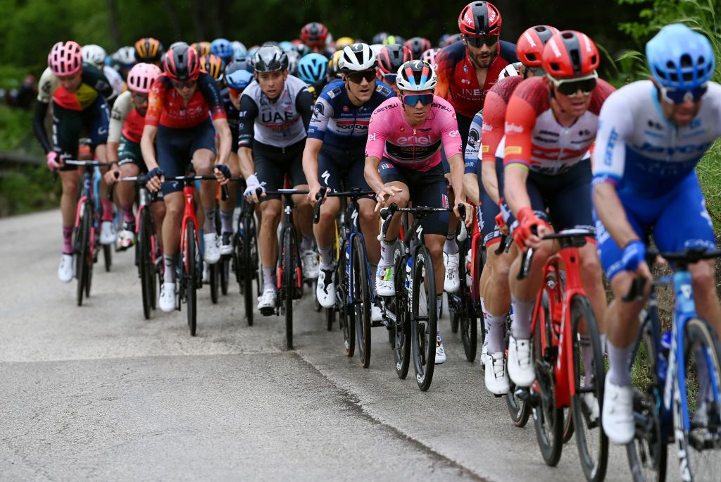 MELFI ITALY MAY 08 Remco Evenepoel of Belgium and Team Soudal Quick Step Pink Leader Jersey competes during the 106th Giro dItalia 2023 Stage 3 a 213km stage from Vasto to Melfi 532m UCIWT on May 08 2023 in Melfi Italy Photo by Tim de WaeleGetty Images